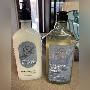 BBW~AROMATHERAPY ~CLEANSE YOUR SPIRIT~EUCALYPTUS +SAGE BODY LOTION & BODY WASH